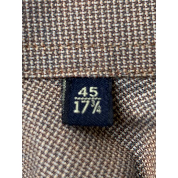 Canali Mens Brown Micro Check Button-Down Shirt 17.75 Neck Italy Cotton 10021 - Picture 4 of 8